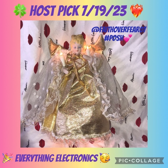 Christmas tree topper light up Angel gold and white vintage - Picture 1 of 5